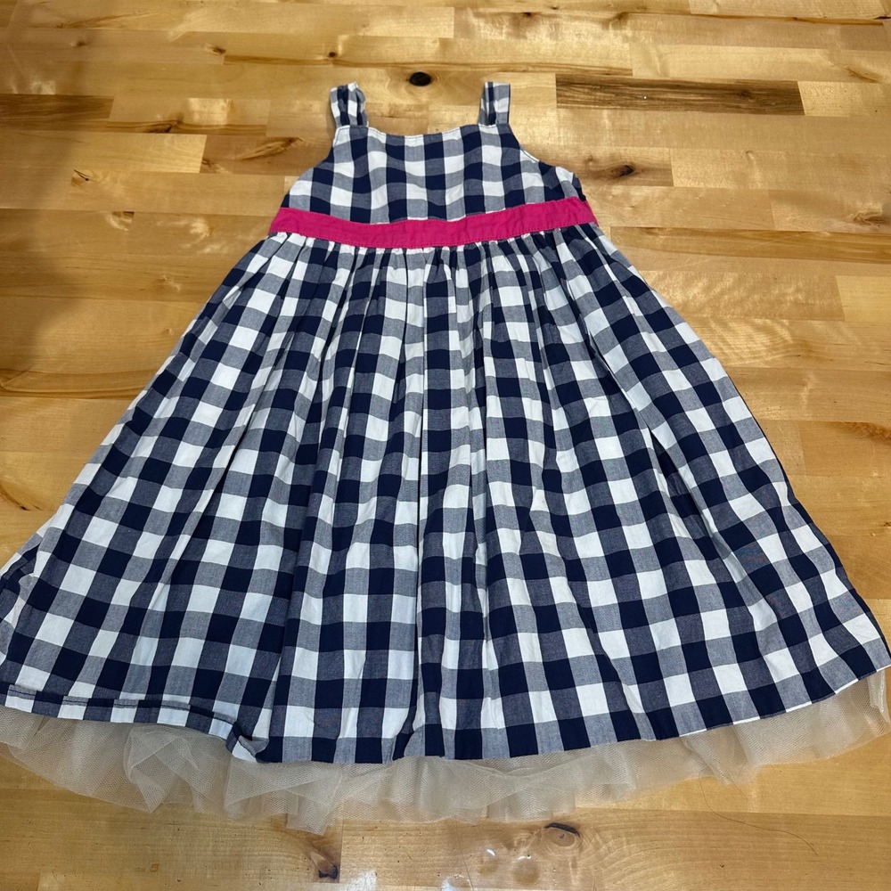 OshKosh B'gosh Gingham Dress Kids Size 5 Navy Blue Excellent Tulle Hem